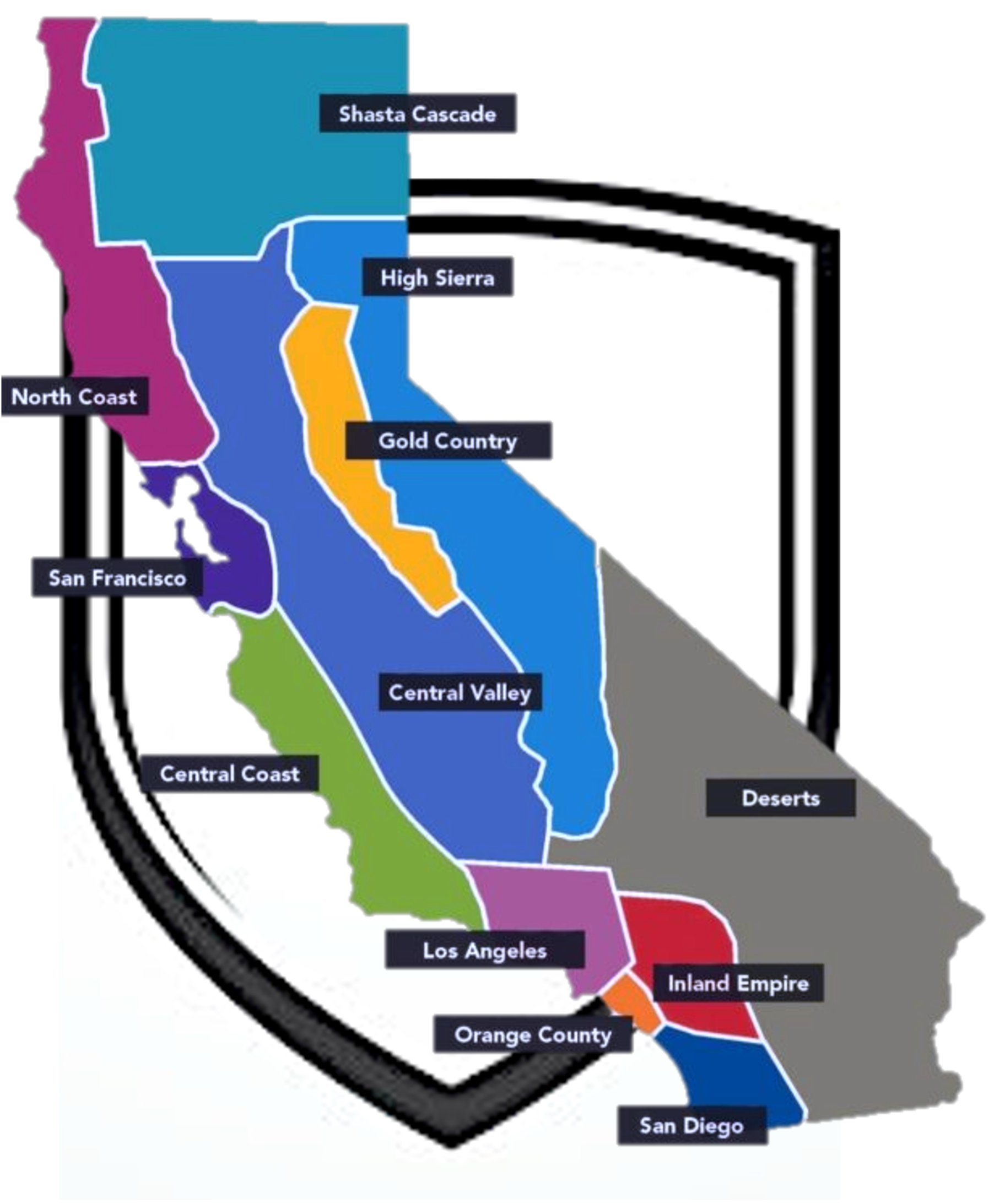 California map with highlighted counties